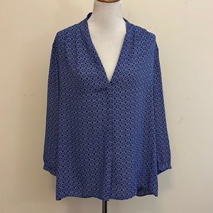 Laundry by Shelli Segal Blue & White High Low Long Sleeve Blouse Size XL